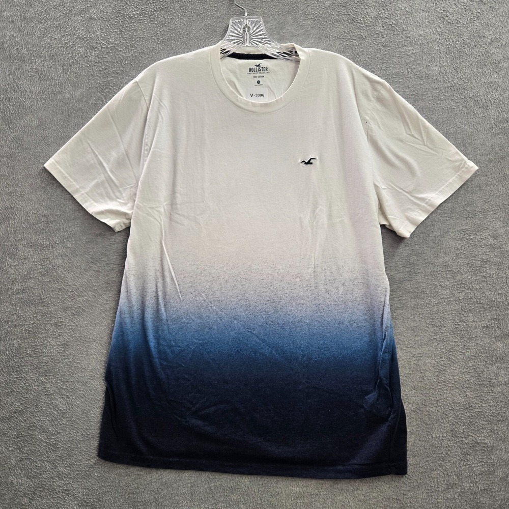 Hollister‎ Men Shirt XL Blue Ombre Logo Embroidered Surf Skater Tee